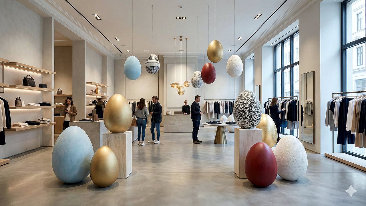 Eier, Eiformen und Ostereier XXL aus EPS PS12 für Ladenbau und Deko