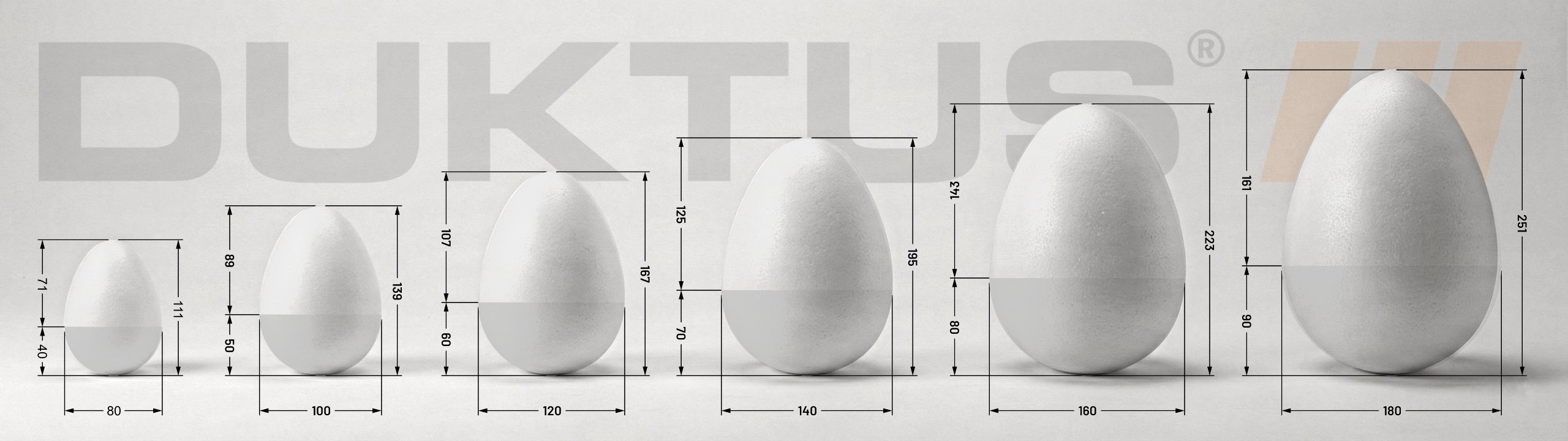 Größenvergleich EPS-Eier, Eiformen und Ostereier XXL, 800 bis 1800 mm